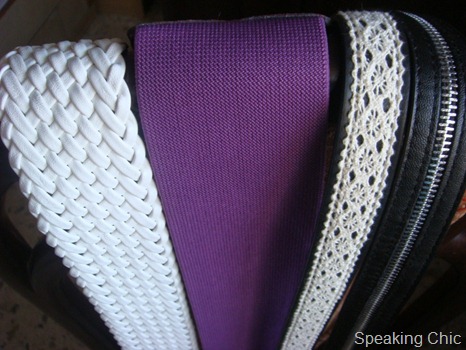Belts: white, purple, lace, black