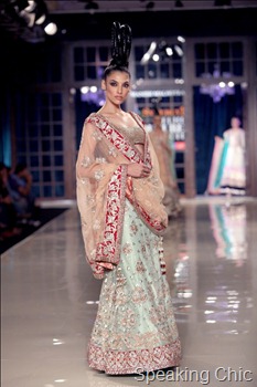 Model in mint green lehenga at Manish Malhotra Delhi Couture Week 2011